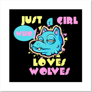 Just A Girl Who Loves Wolves 80s Vibe Party Wolf Posters and Art